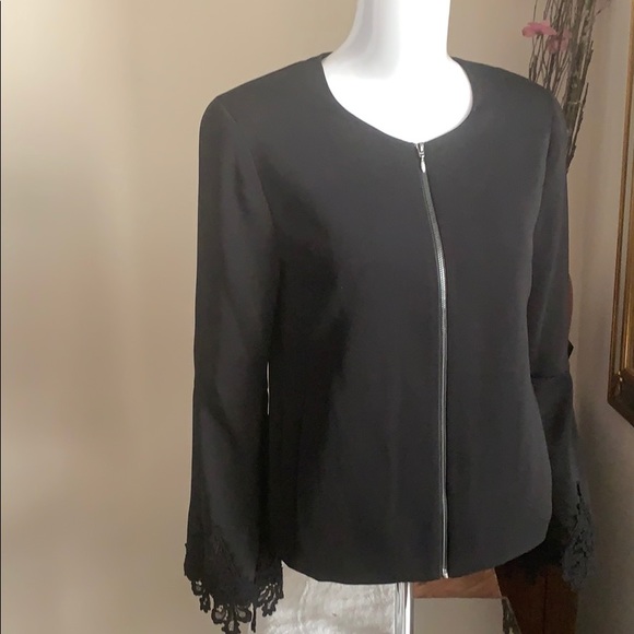 Mika Mendel Black Glenda Bell Sleeves w/Embroidery Accent Zip Front Jacket - Picture 5 of 11